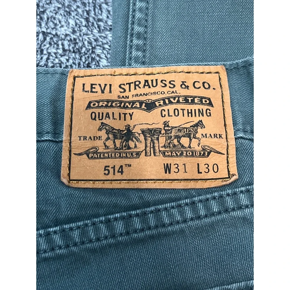 Levis 514 Straight Fit Pants Mens 31x30 Dark Green Olive Cotton Twill Jeans